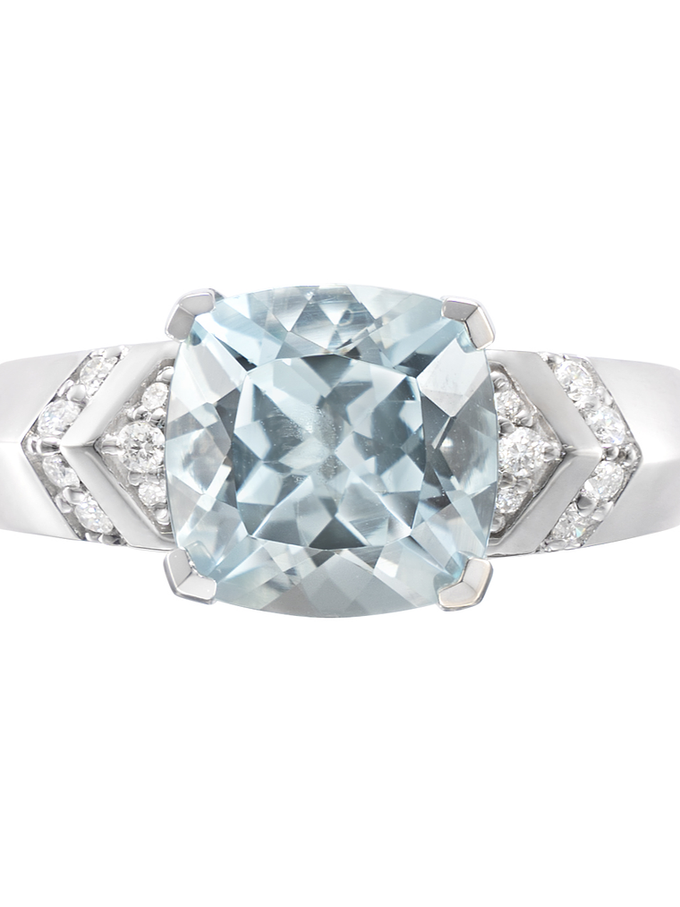 Gran Maxi Anillo Aguamarina Rectangular y Diamantes en Oro Blanco 18K 1