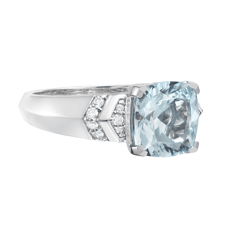 Gran Maxi Anillo Aguamarina Rectangular y Diamantes en Oro Blanco 18K