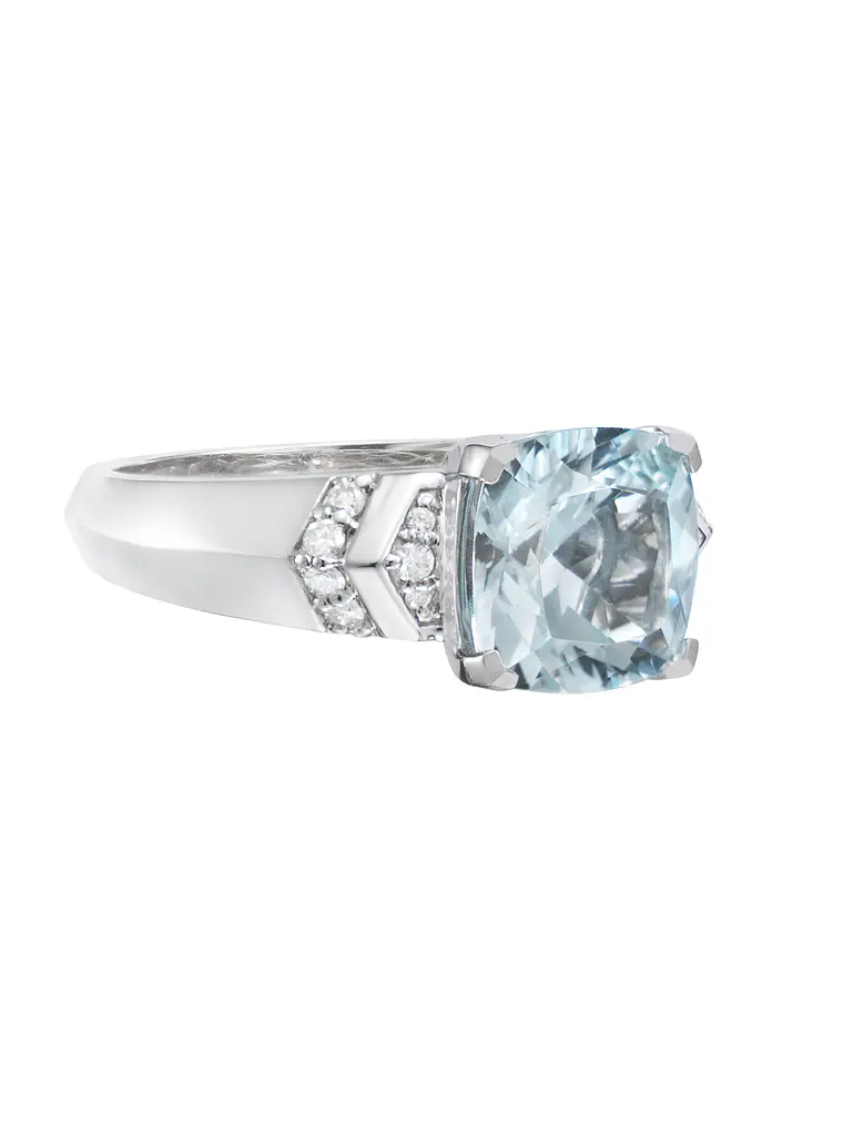 Gran Maxi Anillo Aguamarina Rectangular y Diamantes en Oro Blanco 18K 2