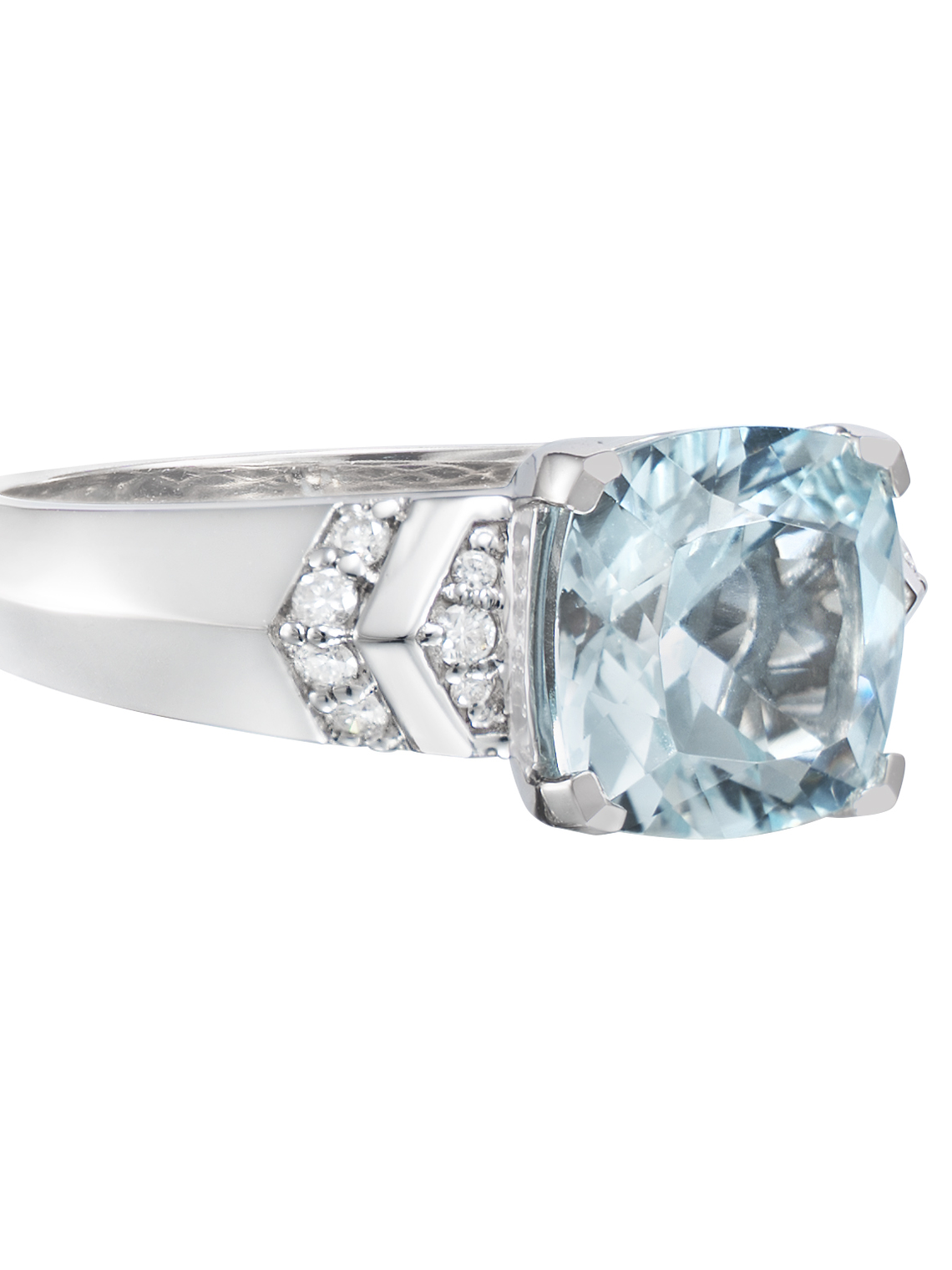 Gran Maxi Anillo Aguamarina Rectangular y Diamantes en Oro Blanco 18K 2