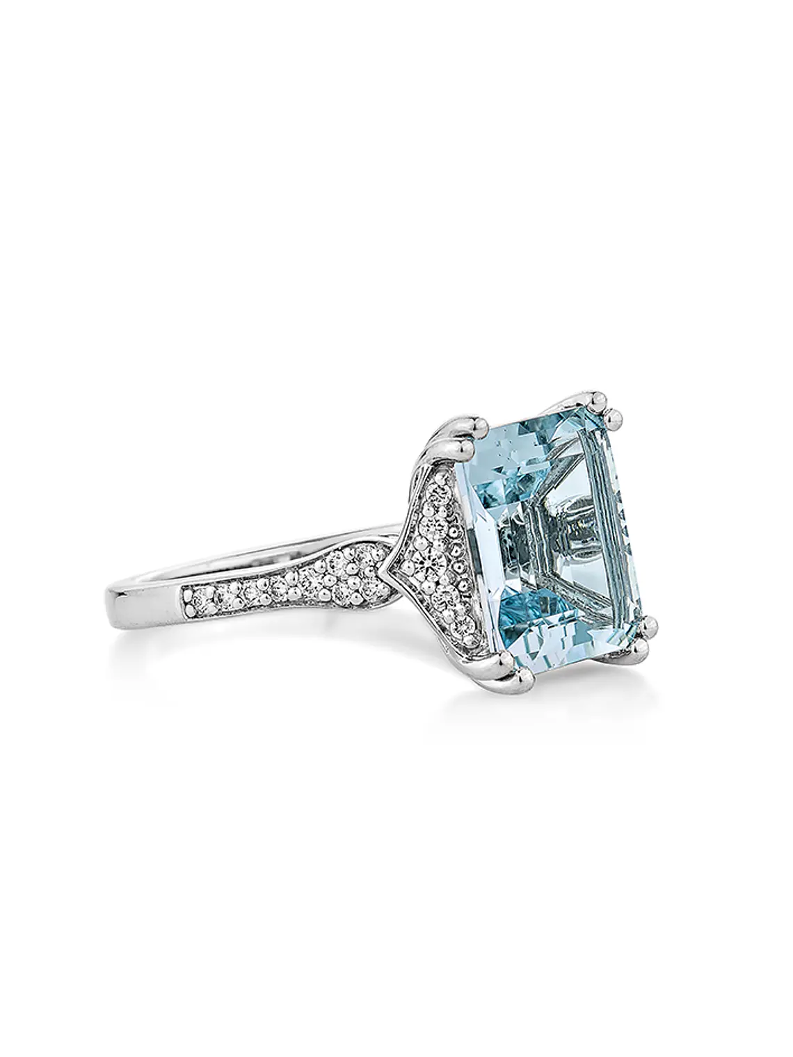 Gran Maxi Anillo Aguamarina Rectangular y Diamantes en Oro Blanco 18K 2