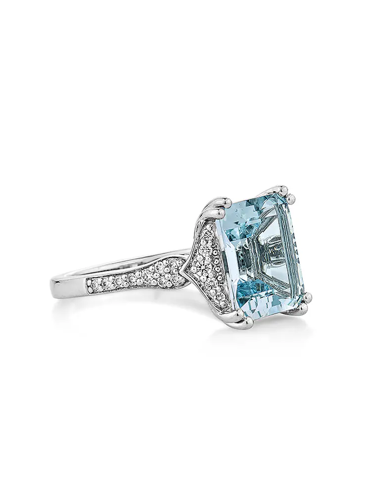 Gran Maxi Anillo Aguamarina Rectangular y Diamantes en Oro Blanco 18K 2