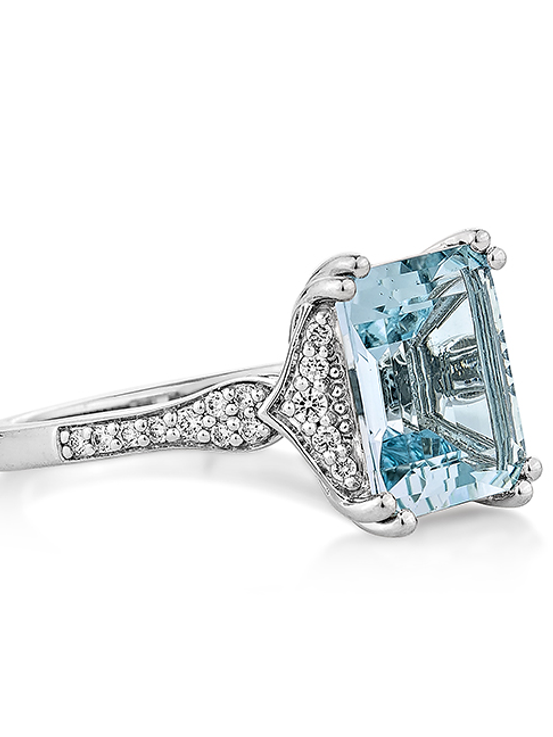 Gran Maxi Anillo Aguamarina Rectangular y Diamantes en Oro Blanco 18K 2