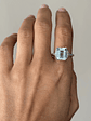 Gran Maxi Anillo Aguamarina Rectangular y Diamantes en Oro Blanco 18K - Miniatura 3