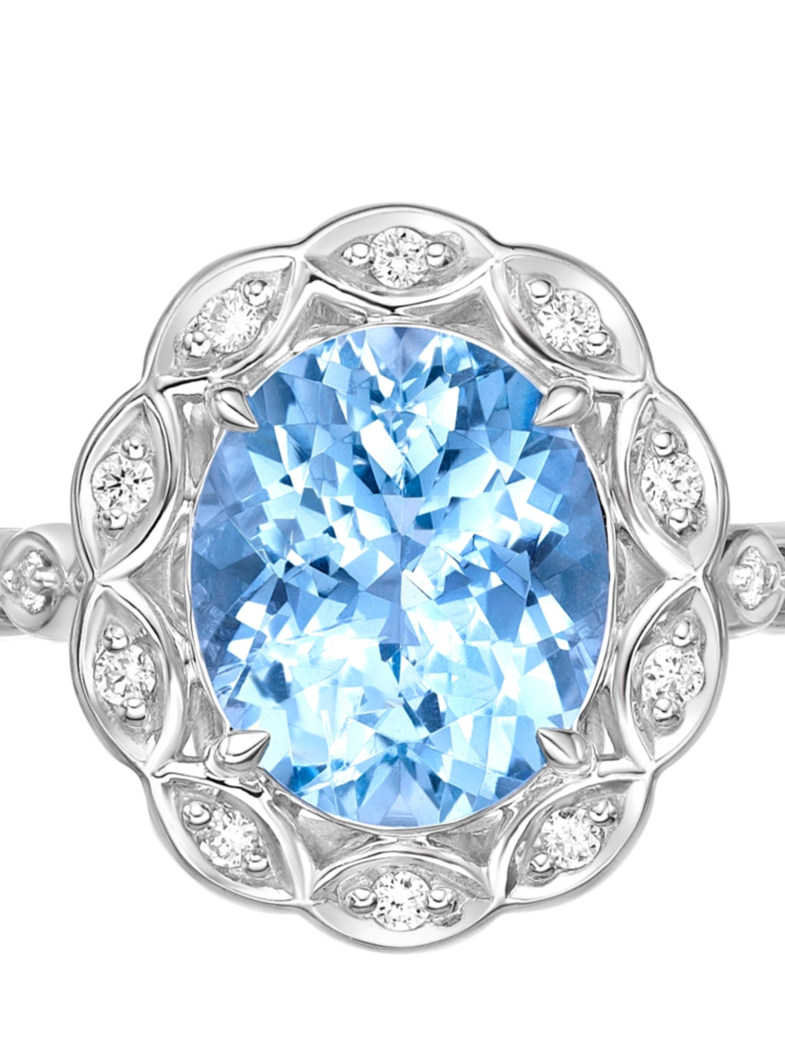 Gran Maxi Anillo Aguamarina Ovalada y Diamantes en Oro Blanco 18K 1