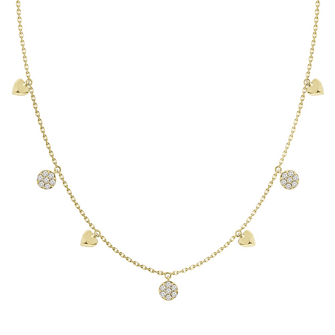 Collar Corazones Colgantes y Diamantes en Oro Amarillo 18K