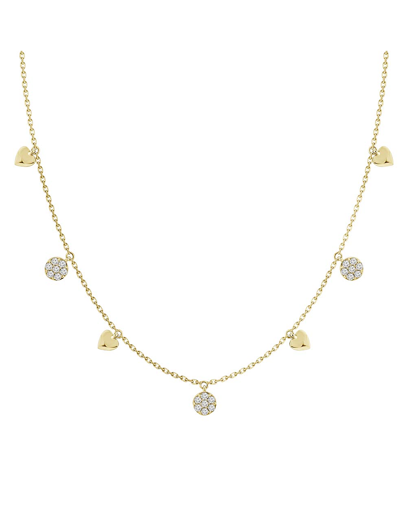 Collar Corazones Colgantes y Diamantes en Oro Amarillo 18K