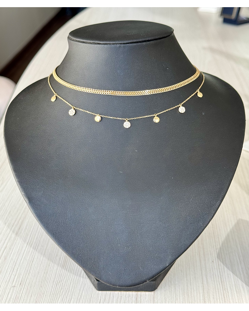 Collar Corazones Colgantes y Diamantes en Oro Amarillo 18K