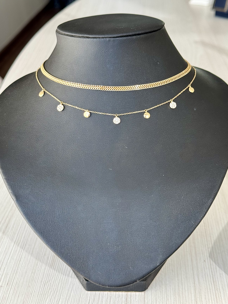 Collar Corazones Colgantes y Diamantes en Oro Amarillo 18K 2