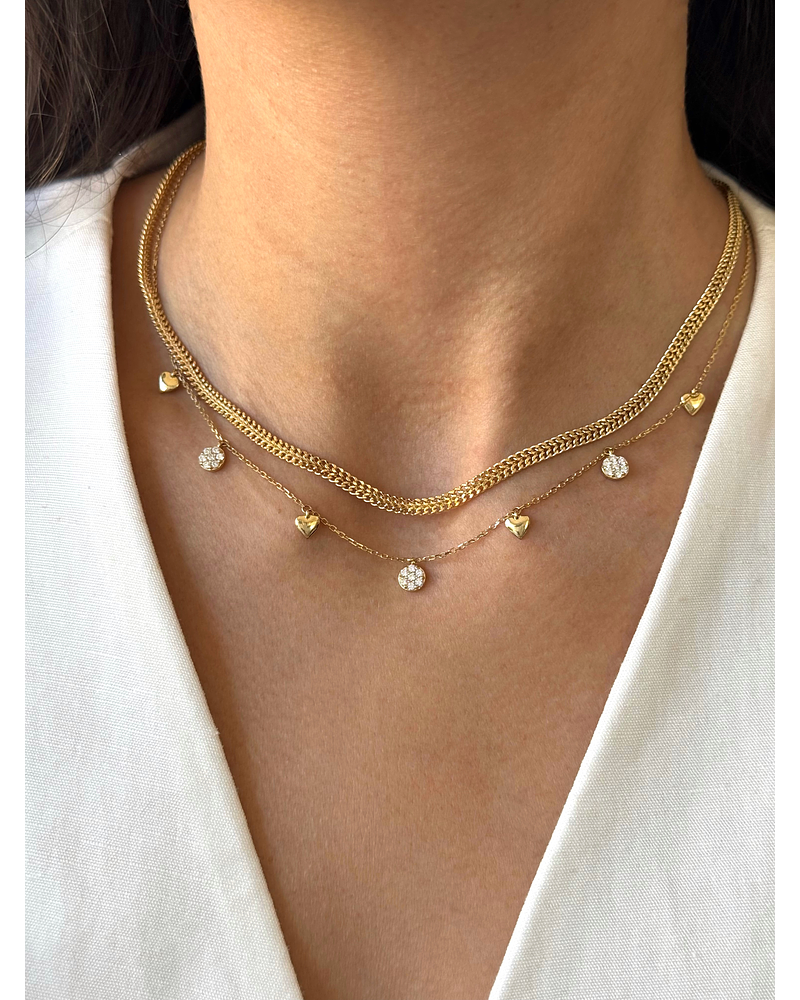 Collar Moneditas Colgantes y Diamantes en Oro Amarillo 18K