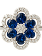 Anillo Gran Flor de Zafiros Azules y Diamantes en Oro Blanco 18K - Miniatura 1