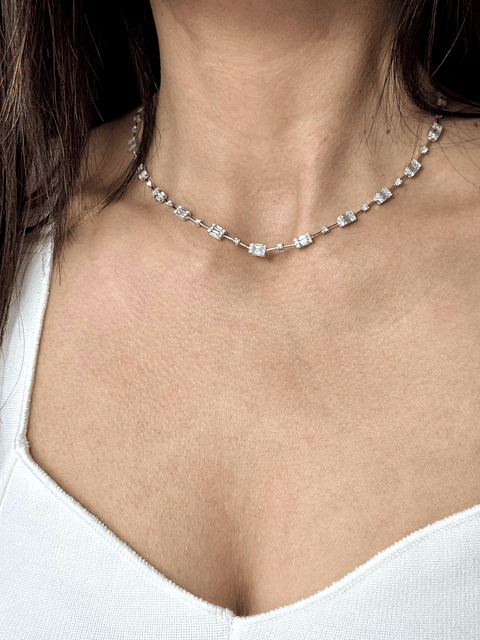 Collar Choker Diamantes Baguette en Oro Blanco 18K