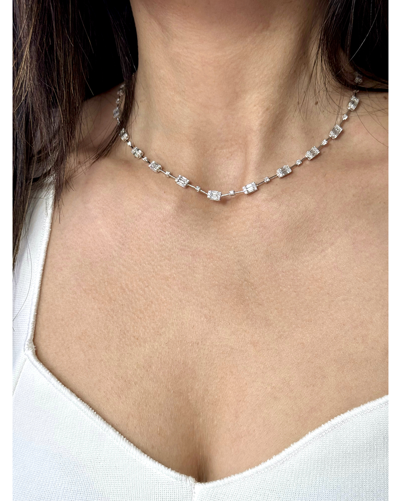 Collar Choker Diamantes Baguette en Oro Blanco 18K