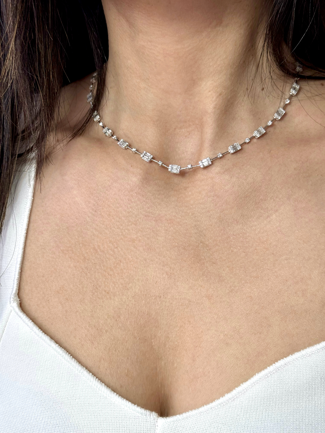 Collar Choker Diamantes Baguette en Oro Blanco 18K 2