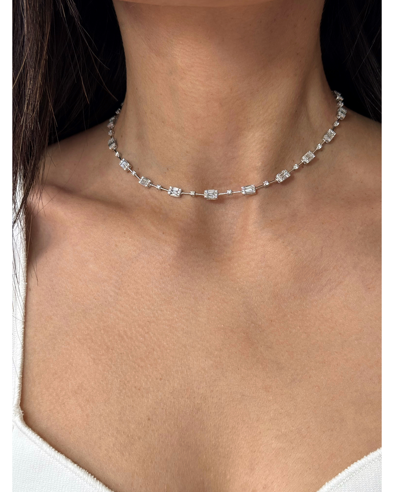 Collar Choker Diamantes Baguette en Oro Blanco 18K