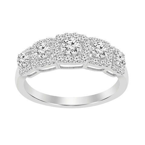 Anillo Cintillo Quintillo Halo Diamantes Oro Blanco 18K