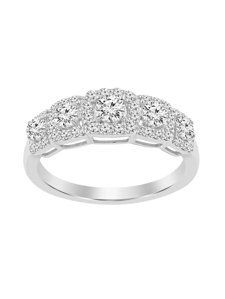 Anillo Cintillo Quintillo Halo Diamantes Oro Blanco 18K 1