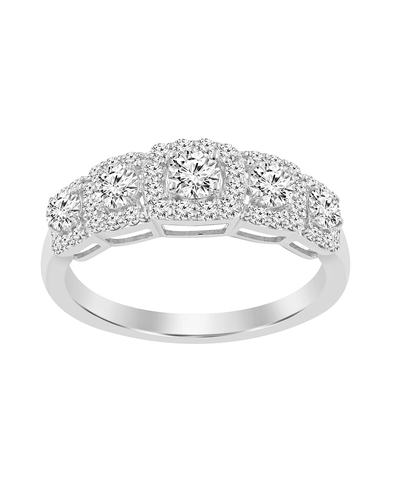 Anillo Cintillo Quintillo Halo Diamantes Oro Blanco 18K