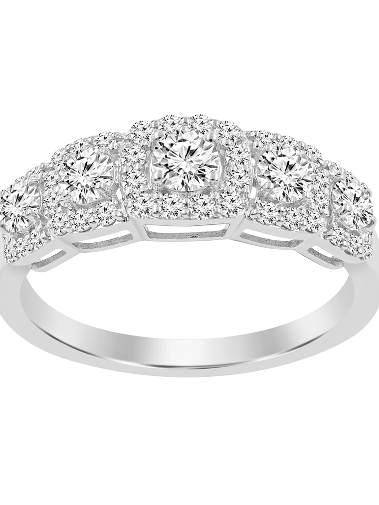 Anillo Cintillo Quintillo Halo Diamantes Oro Blanco 18K 1