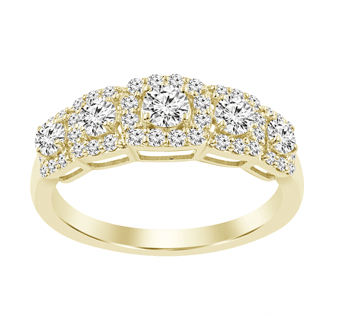 Anillo Cintillo Quintillo Halo Diamantes Oro Amarillo 18K