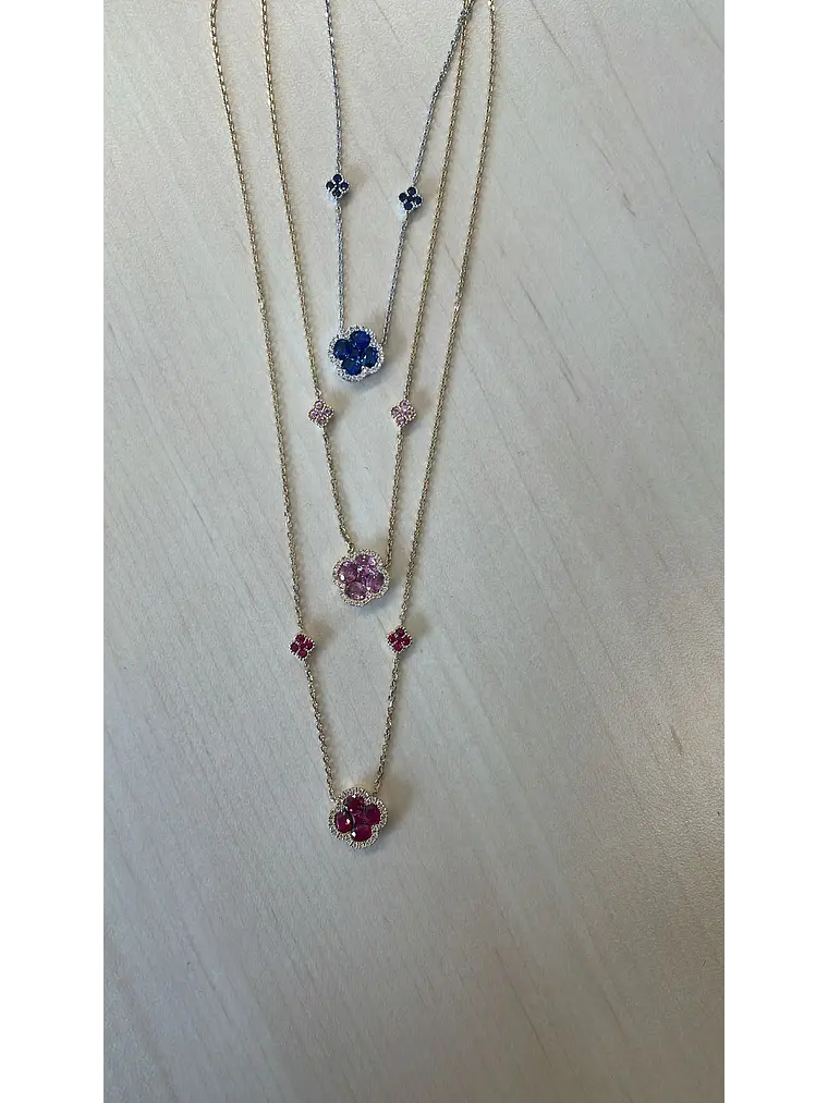 Collar Trébol Zafiros y Diamantes en Oro Blanco 18K 3