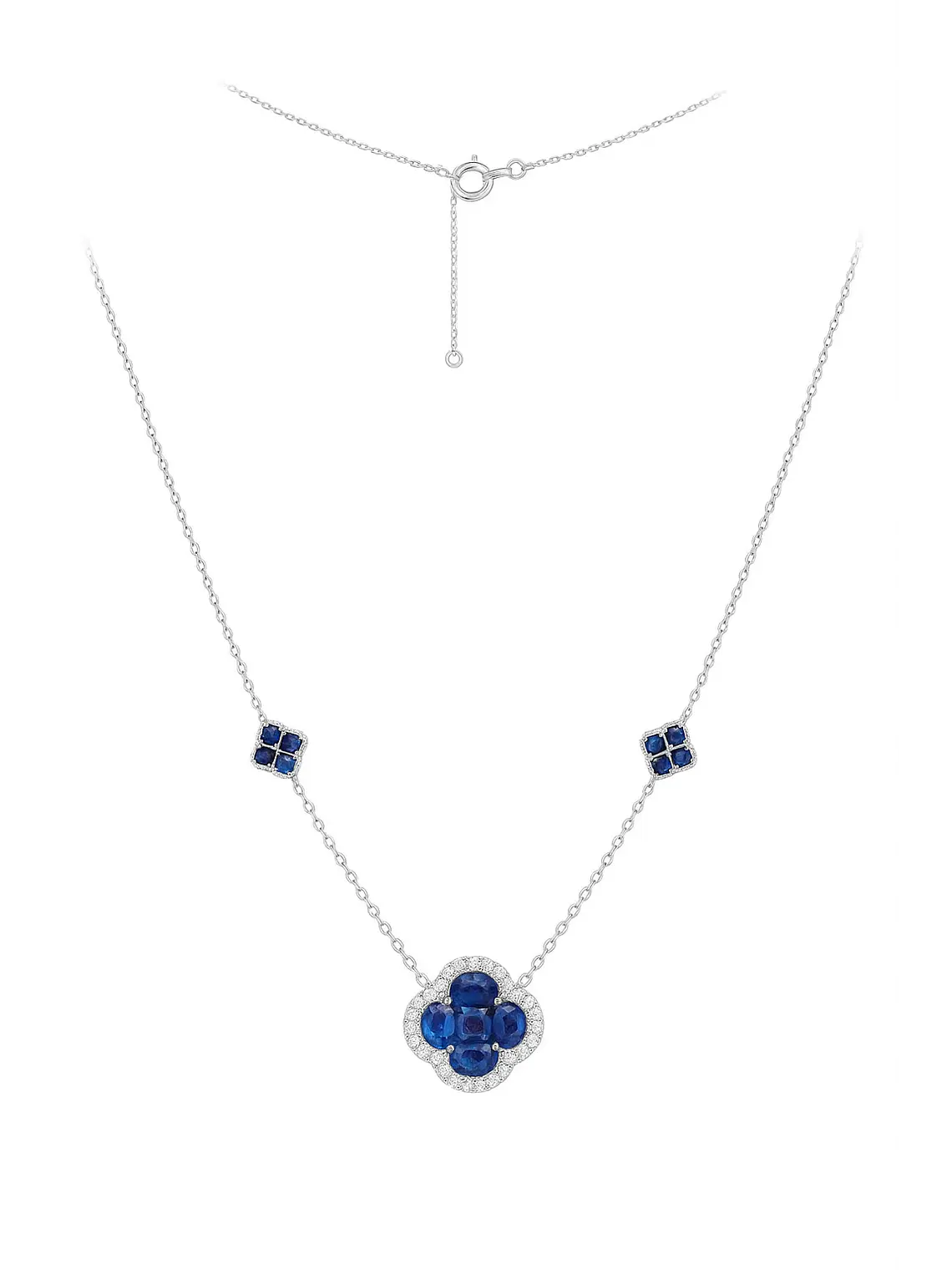 Collar Trébol Zafiros y Diamantes en Oro Blanco 18K 1