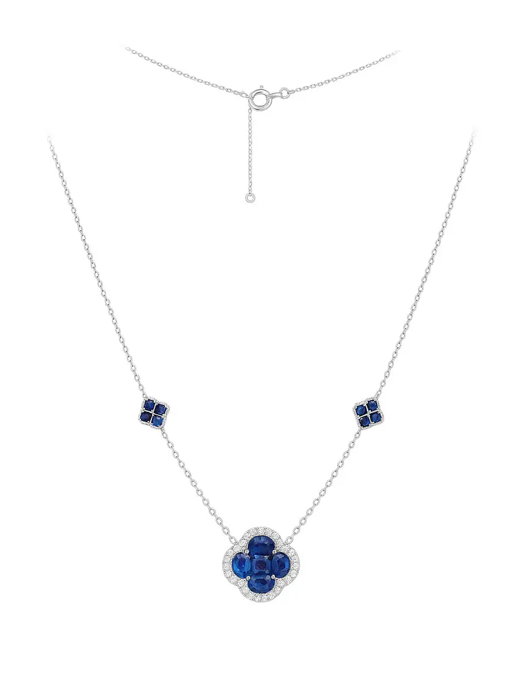 Collar Trébol Zafiros y Diamantes en Oro Blanco 18K 1