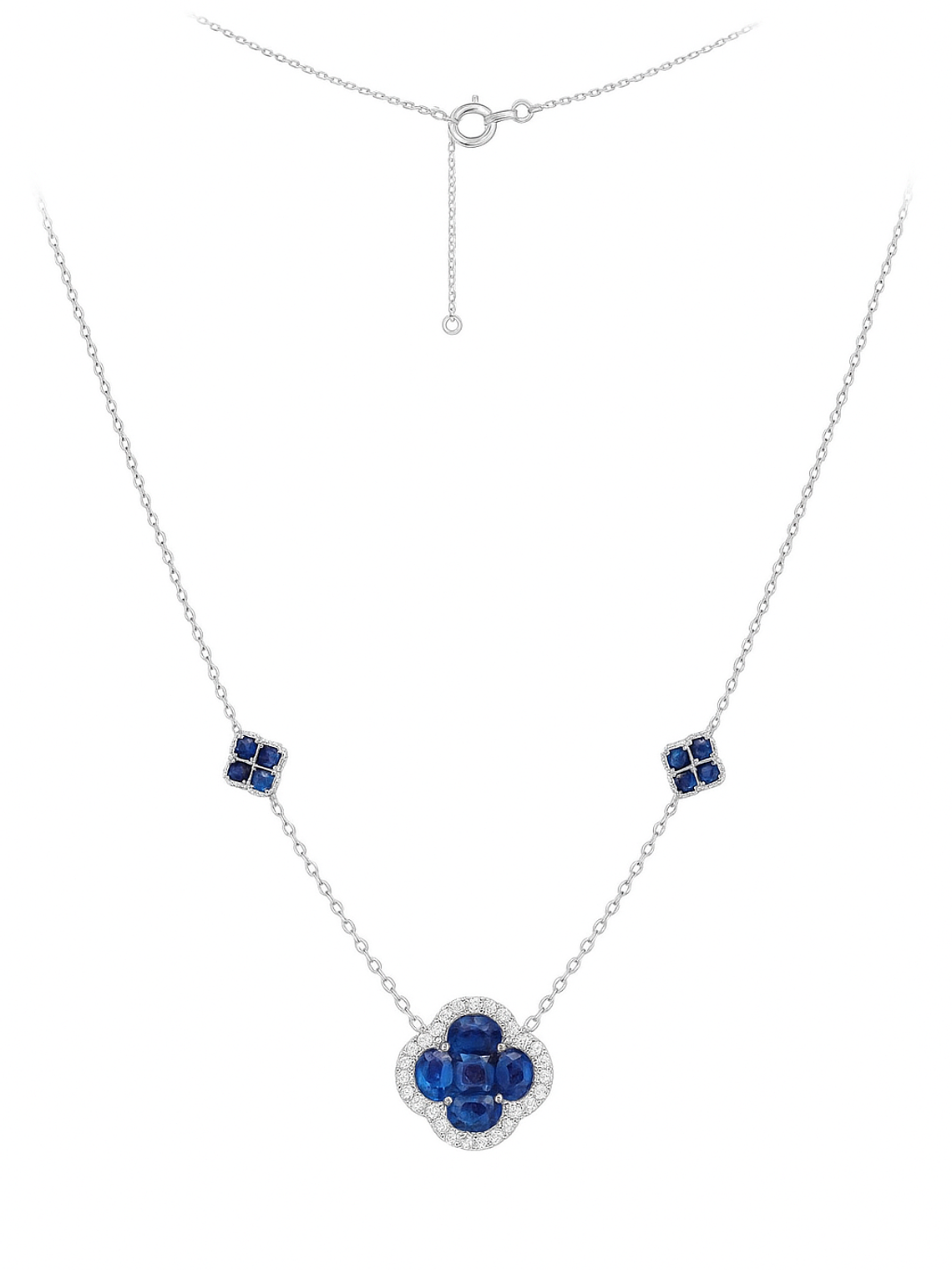 Collar Trébol Zafiros y Diamantes en Oro Blanco 18K 1