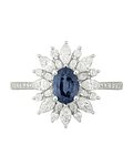Anillo Solitario Zafiro Azul Doble Halo de Diamantes Marquise