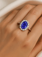Espectacular Anillo Gran Tanzanita Ovalada con Halo de Brillantes en Platino - Miniatura 2
