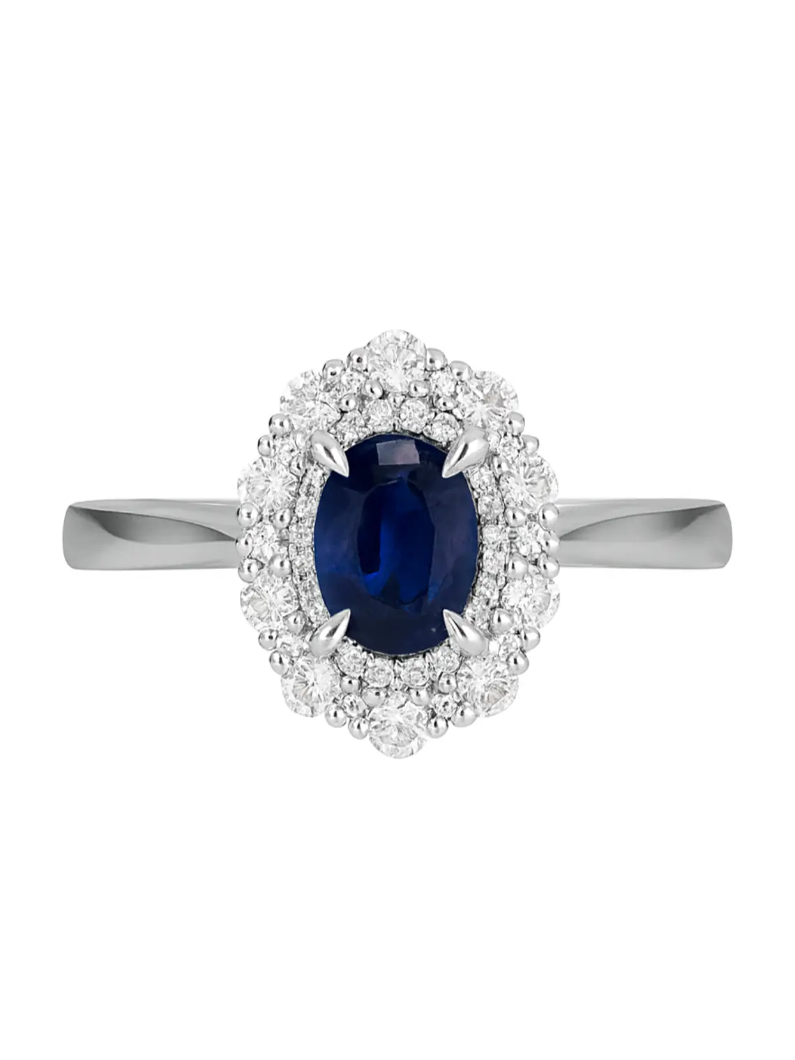 Anillo Solitario Zafiro Azul Doble Halo de Diamantes  1