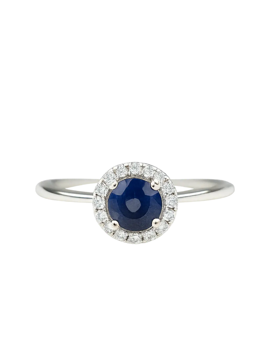 Moderno Anillo Zafiro Azul Halo de Diamantes Oro Blanco 18K 1
