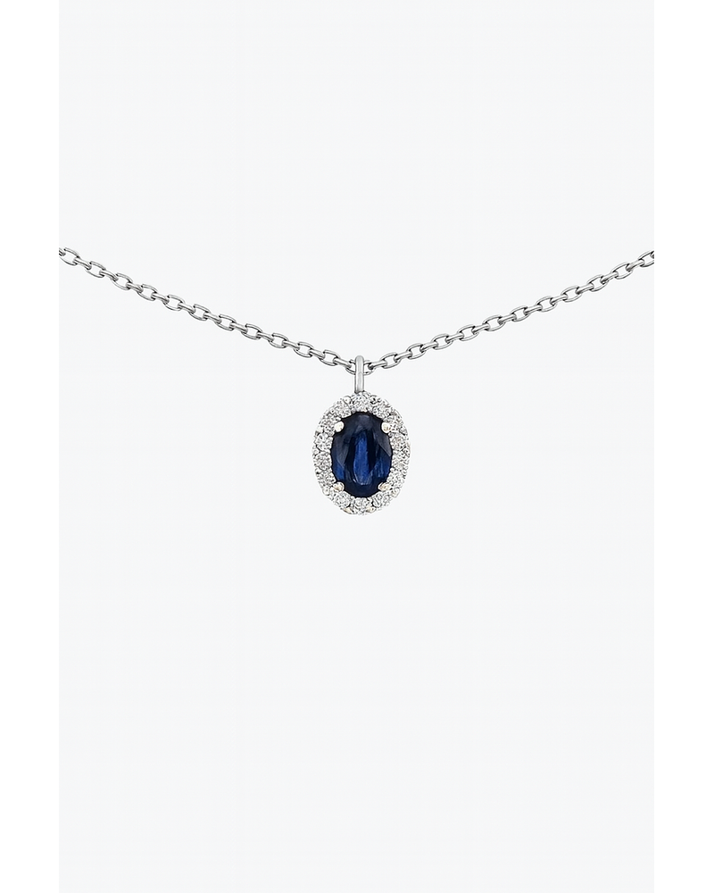 Delicado Collar Zafiro y Diamantes en Oro Blanco 18K