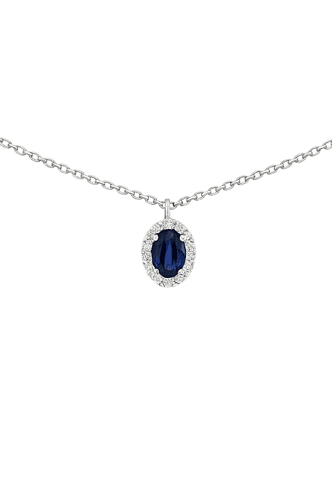 Delicado Collar Zafiro y Diamantes en Oro Blanco 18K