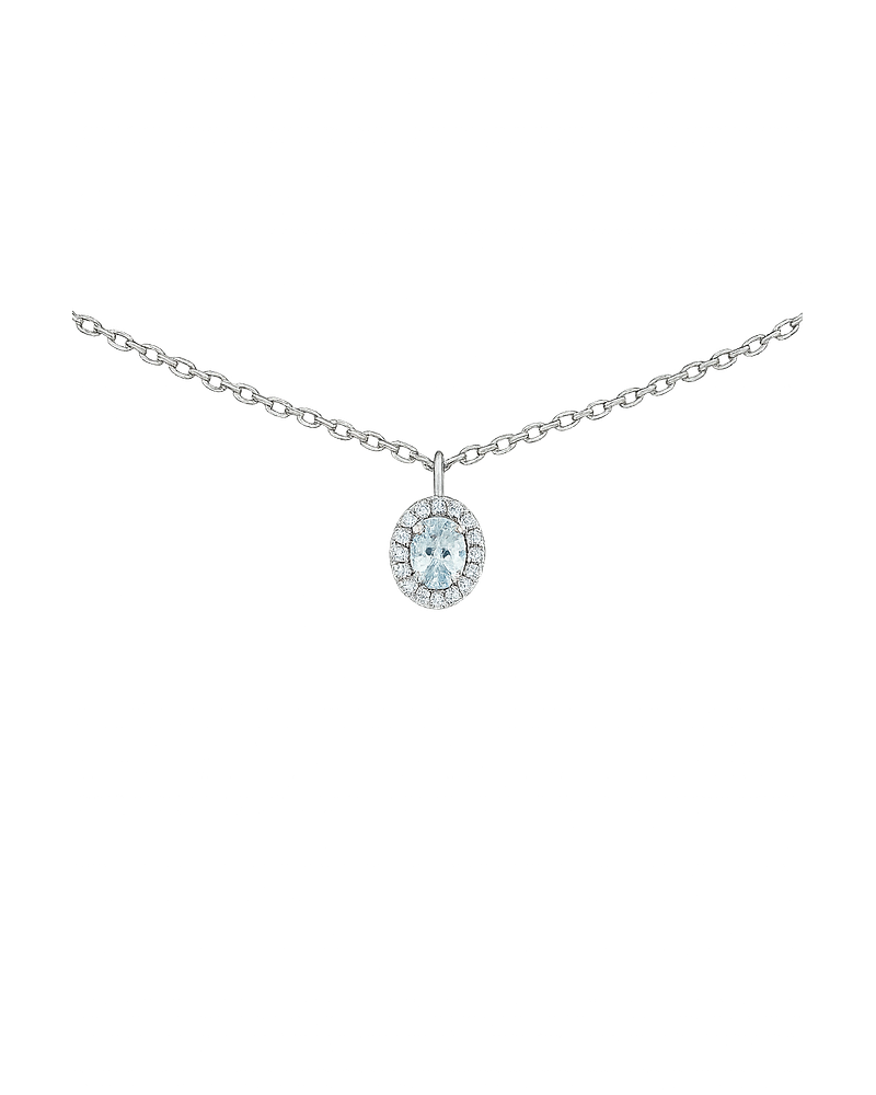 Delicado Collar Aguamarina y Diamantes en Oro Blanco 18K