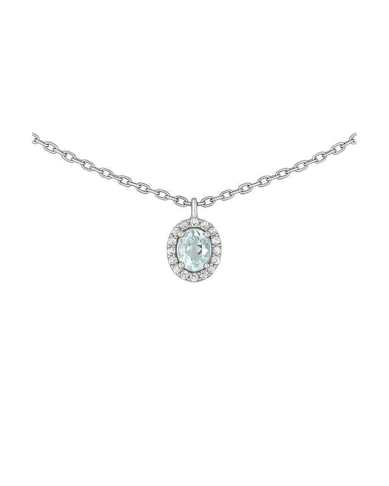 Delicado Collar Aguamarina y Diamantes en Oro Blanco 18K