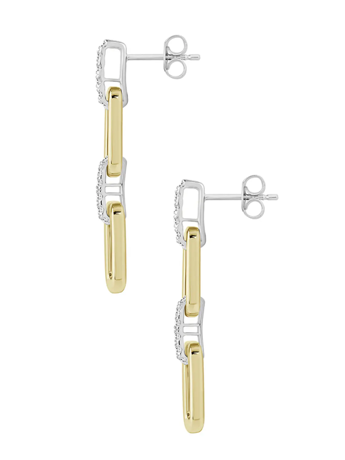 Preciosos Aros Largos Eslabones Diamantes en Oro Amarillo 18K 3