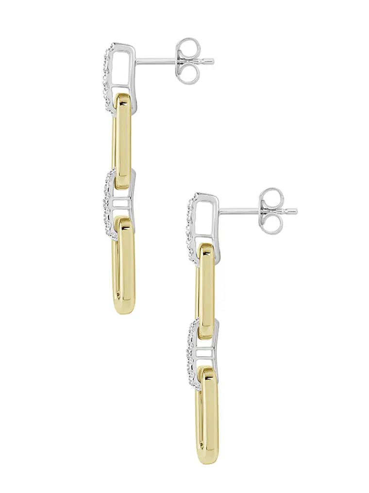 Preciosos Aros Largos Eslabones Diamantes en Oro Amarillo 18K 3