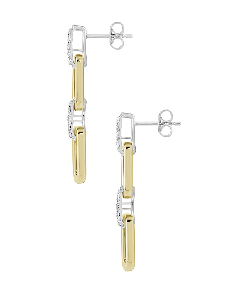 Preciosos Aros Largos Eslabones Diamantes en Oro Amarillo 18K