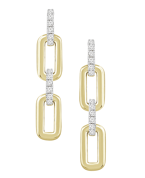 Preciosos Aros Largos Eslabones Diamantes en Oro Amarillo 18K