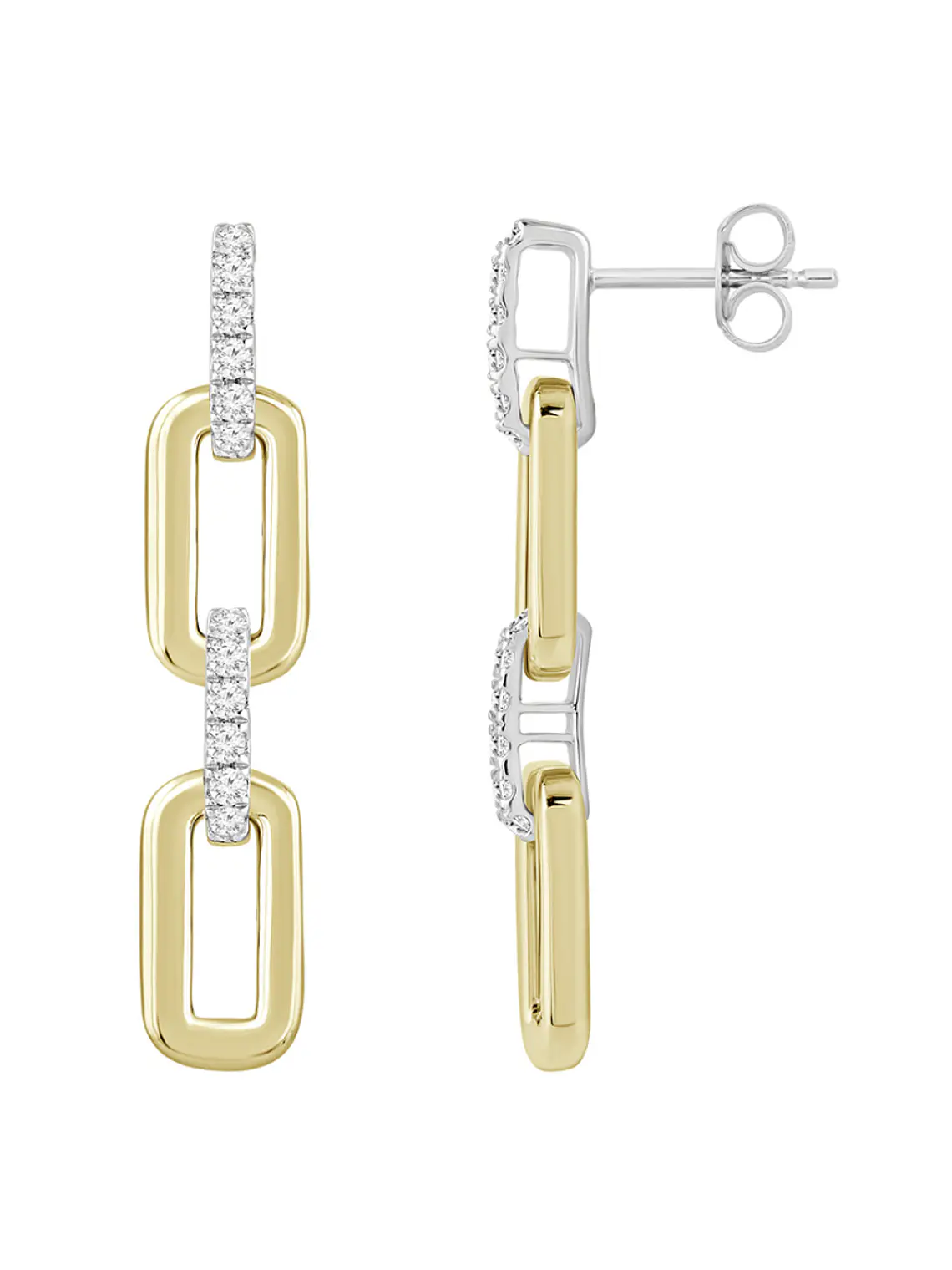 Preciosos Aros Largos Eslabones Diamantes en Oro Amarillo 18K 2