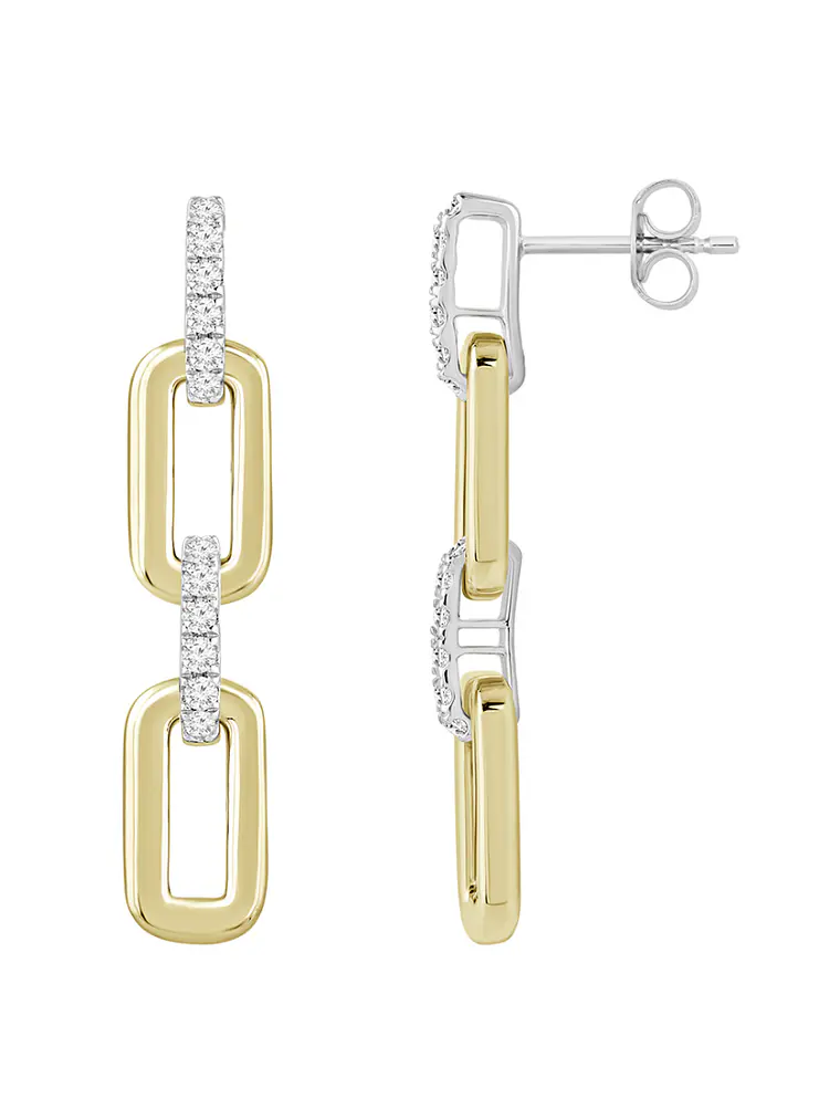 Preciosos Aros Largos Eslabones Diamantes en Oro Amarillo 18K 2