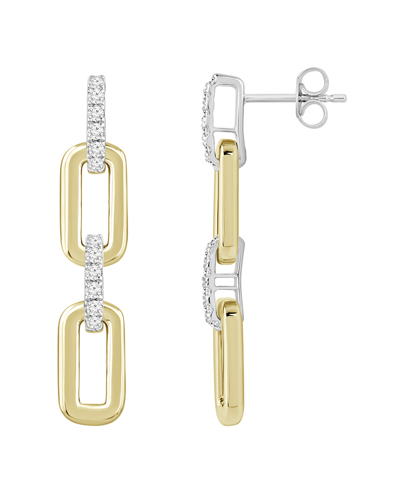 Preciosos Aros Largos Eslabones Diamantes en Oro Amarillo 18K