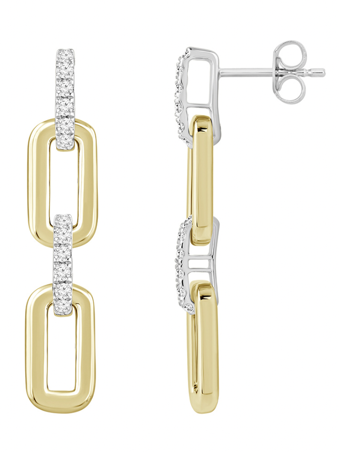 Preciosos Aros Largos Eslabones Diamantes en Oro Amarillo 18K 2