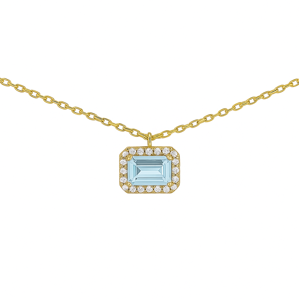 Delicado Collar Aguamarina y Diamantes en Oro Amarillo 18K