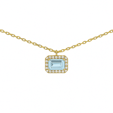 Delicado Collar Aguamarina y Diamantes en Oro Amarillo 18K