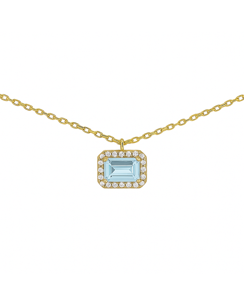 Delicado Collar Aguamarina y Diamantes en Oro Amarillo 18K