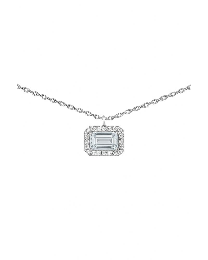 Delicado Collar Aguamarina y Diamantes en Oro Blanco 18K