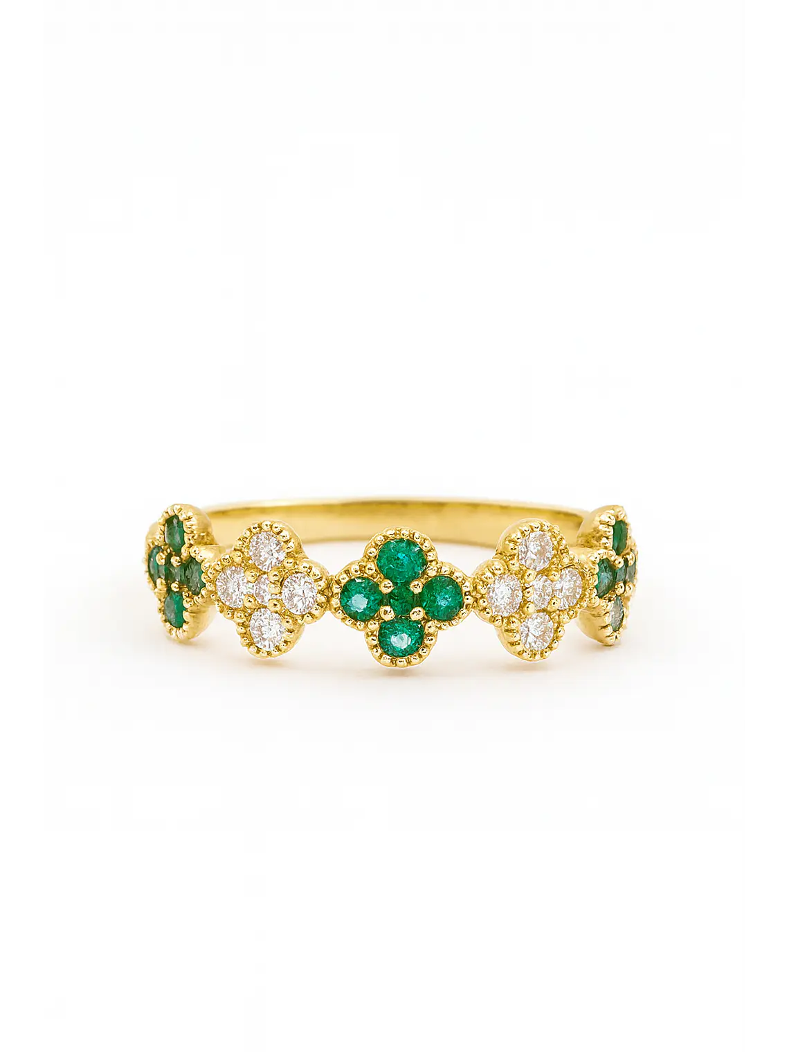 Anillo Cintillo Tréboles Esmeralda y Diamantes Oro Amarillo 18K 2