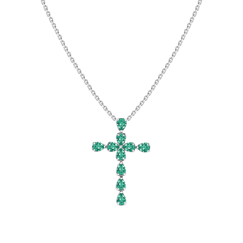 Collar Esmeralda y Diamantes en Oro Blanco 18K